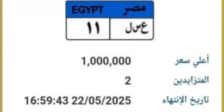 طرح لوحة سيارة مميزة رقمها "ع سـ ل 11" بالمزاد وسعرها وصل مليون جنيه - تكنو بلس